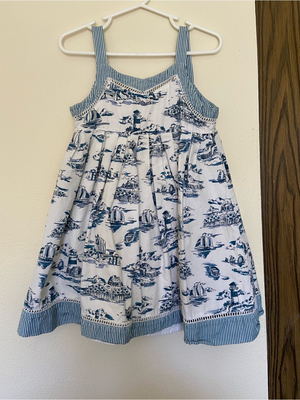 Blue & White Nautical Print Sundress for Girls